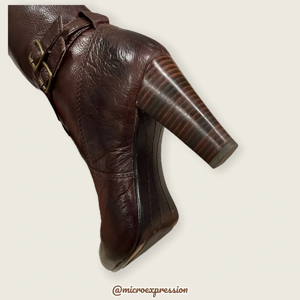 $369 Frye Miranda Slouch Mid Calf Brown Leather Casual Formal Stiletto Booties - Picture 10 of 12